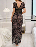 New European and American Style Erotic for Women Sexy Uniform Multi-color Leopard Print Mesh Skirt Erotic Set