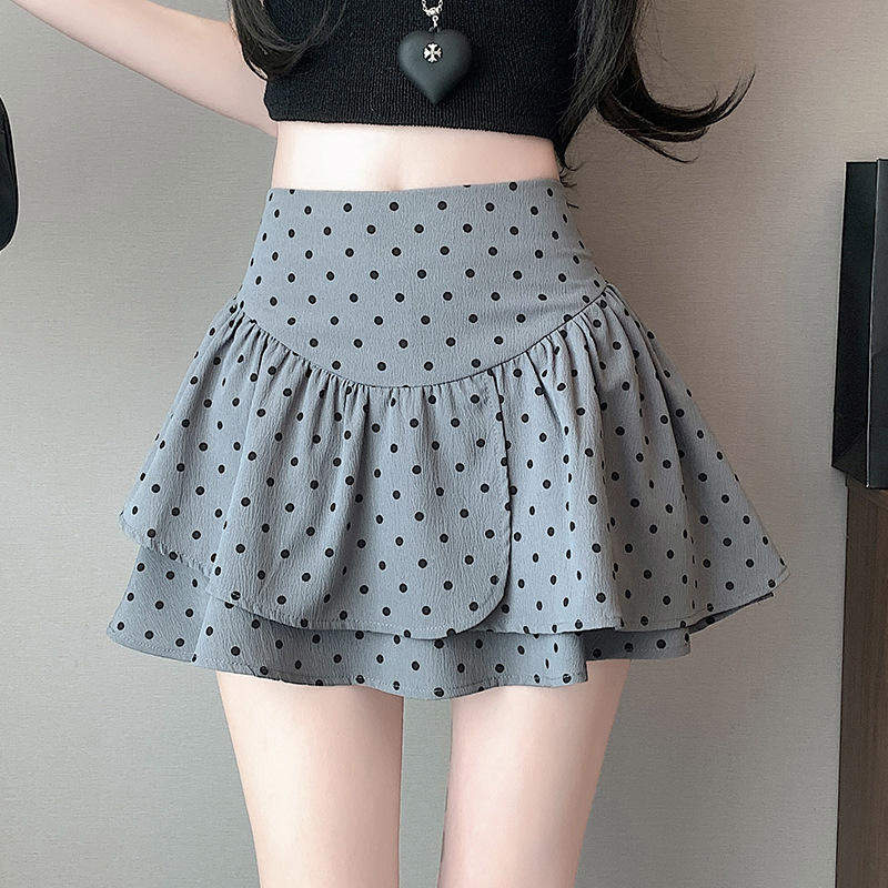 Spring and Summer New Korean-style Thin All-match Slim-fit Skirt Sweet Anti-glare High Waist Wave Dot Skirt for Women