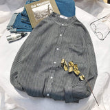 Men's Spring Hong Kong Style Striped Long Sleeve Shirt Korean Loose Casual Blouse Trendy Teen Student Tops