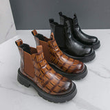 Brown Black Plaid Durable Pointed Toe Ankle Height Comfortable Chelsea PU Leather Boots Classic Men Dress Shoes