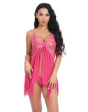 New European and American Style Sheer Mesh Lace Trim Strap Pleated Nightdress Loungewear