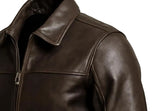 Shirt Collar Brown Style Lambskin Leather Jacket