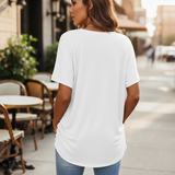 Women's Summer Casual Solid T-shirt , Short Sleeve V-Neck Thin and Loose Top , Worsted Spandex/Poly Knit (Anti-Shrink, Eco-Friendly)