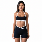 Women’s Casual 2-Piece Yoga Set – Sports Bra & Shorts, Eco-Friendly Spandex/Polyester Above Knee Gym Wear (Anti-Pilling)