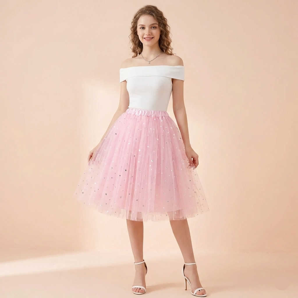 Women's Sheer Tulle Carnival Costume - 3-Layer Voluminous Mini Skirt Festive Performance Outfit Christmas Party Skirt