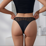 V-Cut Lace and Solid Panel Thong