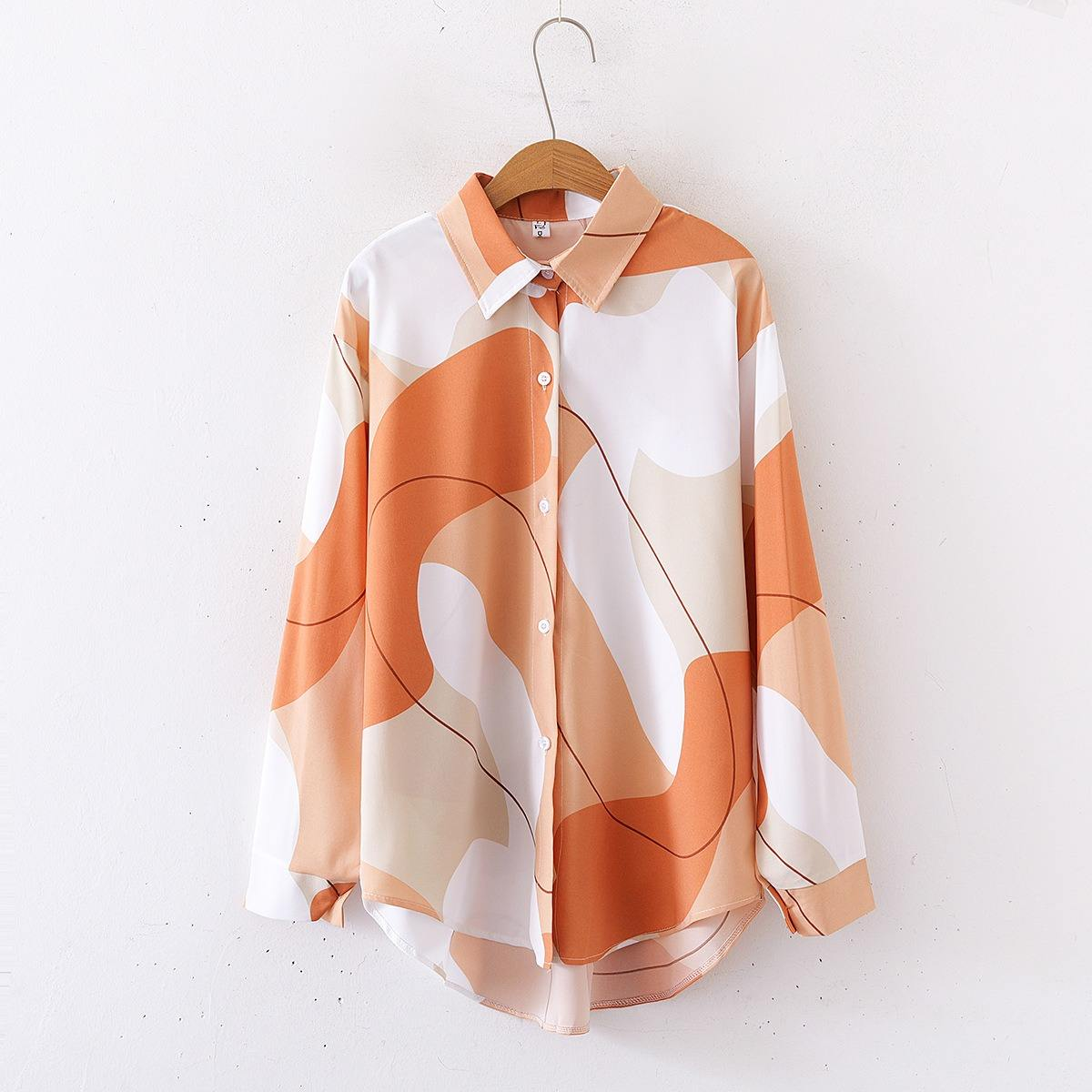Retro Abstract Print Button-Down Blouse