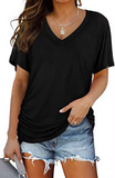 Women's Summer Comfort Tee with Drawstring Ruched Sides - Essential Basic Blouse