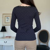Women's Fashion Slim Fit Long Sleeve T-Shirt , Autumn Lace Polka Dot Bodycon Top , U-Neck Base Layer Loungewear OEM (All Seasons)