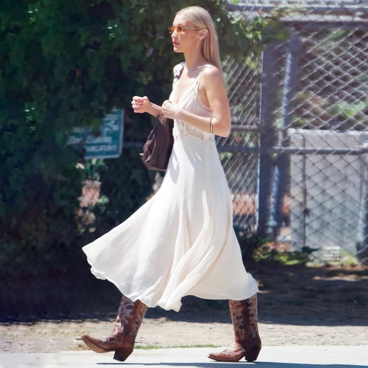 Bohemian Lace-Trimmed Slip Maxi Dress