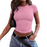Essential Fitted High Neck T-Shirt for Women - Solid Color Basic Summer Top