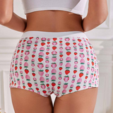 Sweet Strawberry Print Lounge Underwear - Mid-Rise 100% Cotton Strawberry Boxer Underwear