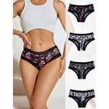 Gothic Skull & Fang Print Hipster Underwear with Lace Trim