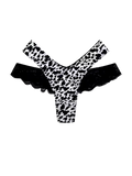 High-Cut Animal Print Thong with Contrast Lace and Satin Panels