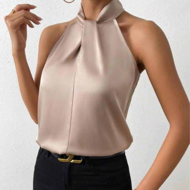 Satin Halter Neck Pleated Blouse