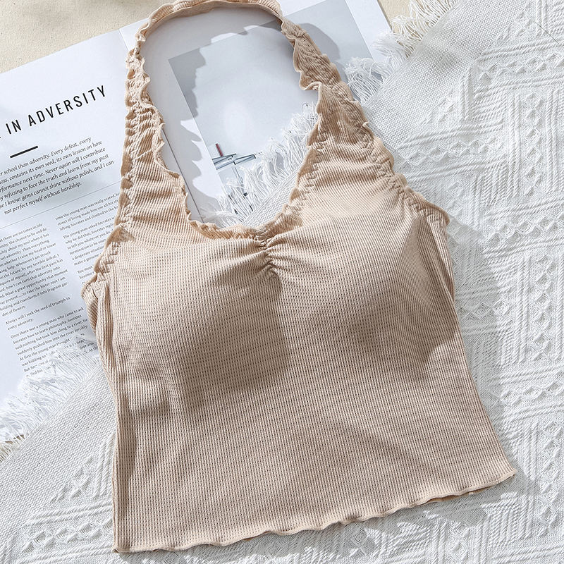 Ruffle Trim Seamless Halter Crop Top