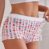 Sweet Strawberry Print Lounge Underwear - Mid-Rise 100% Cotton Strawberry Boxer Underwear