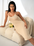 Sleek Nude Sleeveless Ribbed Knit Camisole Dress
