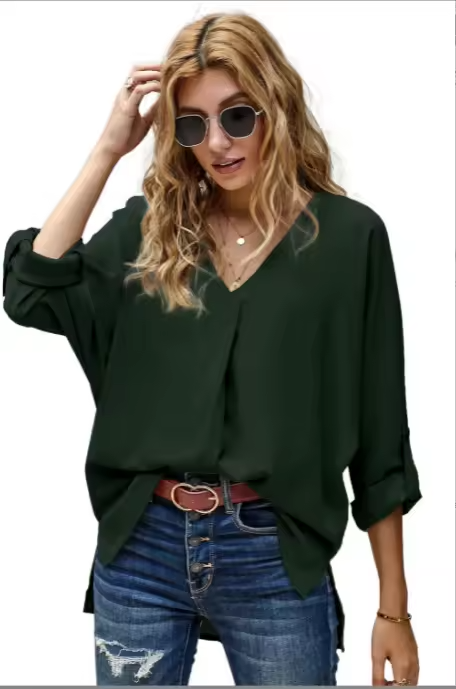 Chiffon V-Neck Tunic Blouse