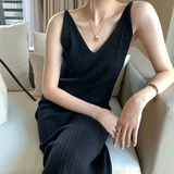 V-Neck Ribbed Knit Maxi Tank Dress with Side Slit
