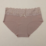 High-Waist Smooth Brief Underwear with Wide Floral Lace Trim