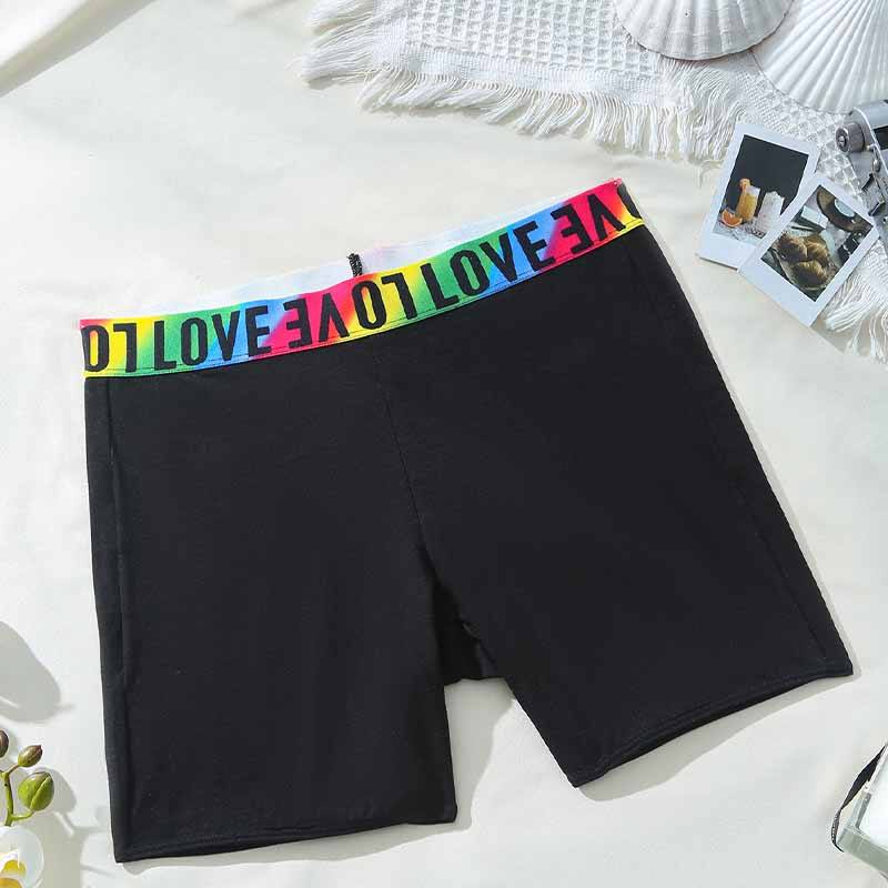 Black Bike Shorts with Rainbow 'Love' Waistband