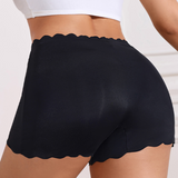 Black Seamless Safety Shorts with Scalloped Edge