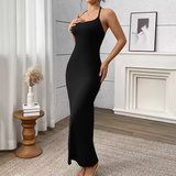 Elegant Nude Bodycon Maxi Slip Dress