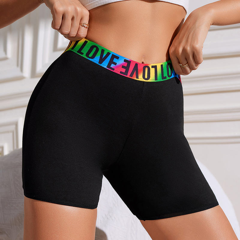 Black Bike Shorts with Rainbow 'Love' Waistband