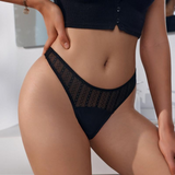 V-Cut Lace and Solid Panel Thong