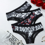 Gothic Skull & Fang Print Hipster Underwear with Lace Trim