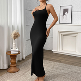 Elegant Nude Bodycon Maxi Slip Dress