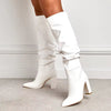 Western Style Botas De Tacon Fall Winter  White Leather Women's Knee High Boots