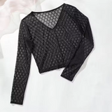 Black Monogram Mesh V-Neck Crop Top