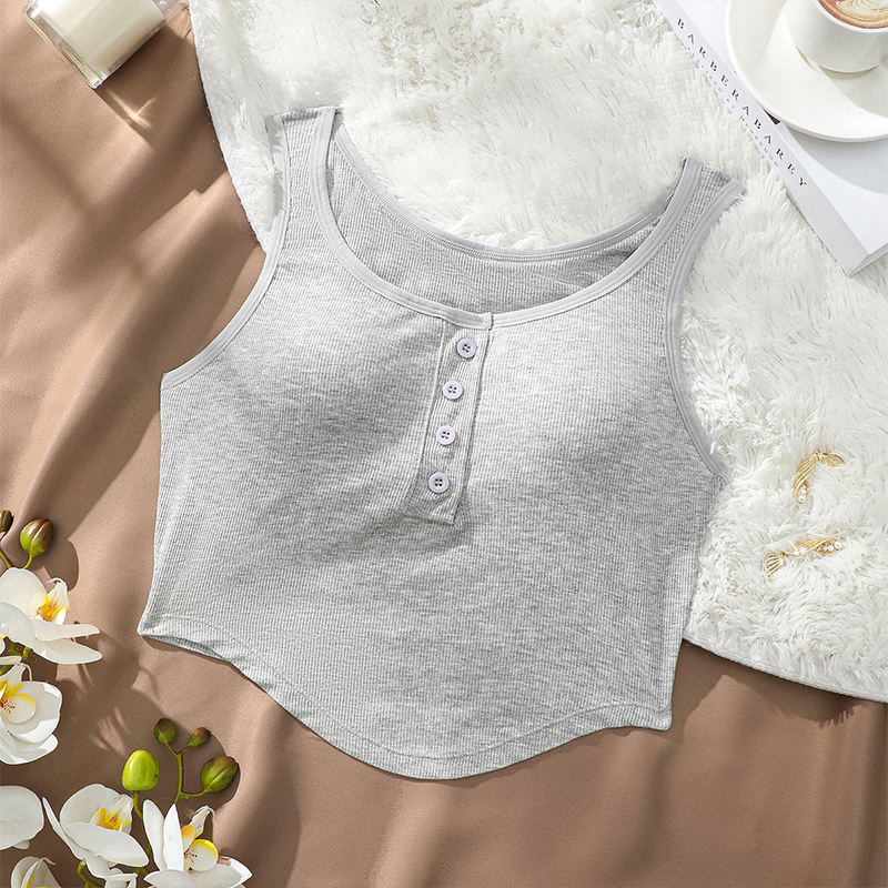 Ribbed Button-Placket Corset-Hem Tank Top