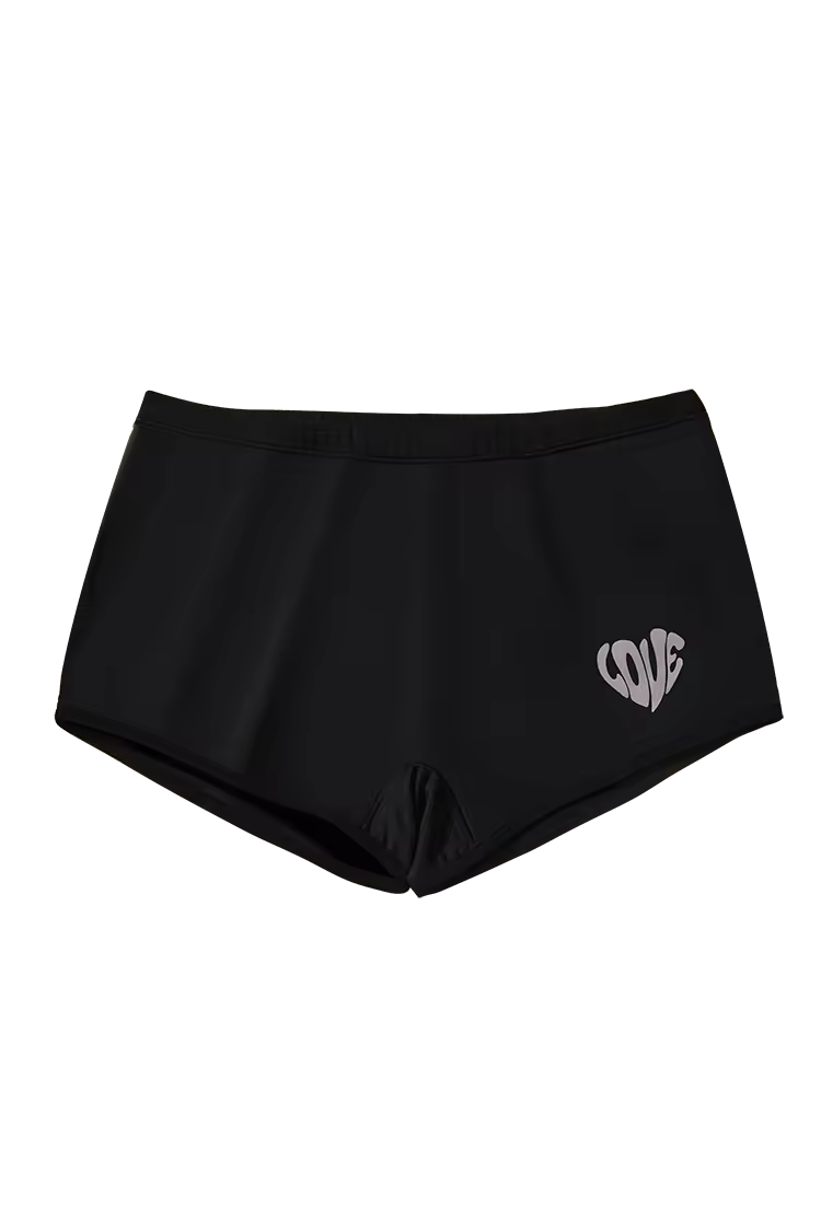 Athleisure Style Solid Color Boyshorts with 'Love' Graphic