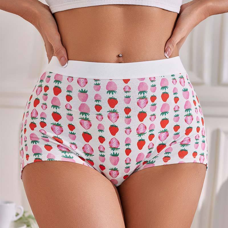 Sweet Strawberry Print Lounge Underwear - Mid-Rise 100% Cotton Strawberry Boxer Underwear