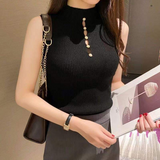 Chic Ribbed Mock Neck Sleeveless Knit Top