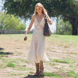 Bohemian Lace-Trimmed Slip Maxi Dress