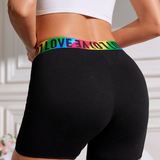 Black Bike Shorts with Rainbow 'Love' Waistband