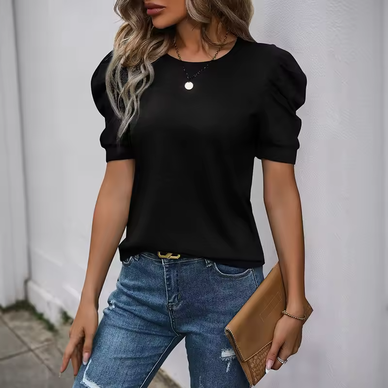 Fashionable Fitted Black Top with Statement Shoulder Sleeves
