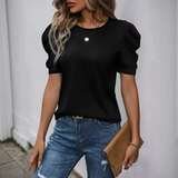 Fashionable Fitted Black Top with Statement Shoulder Sleeves