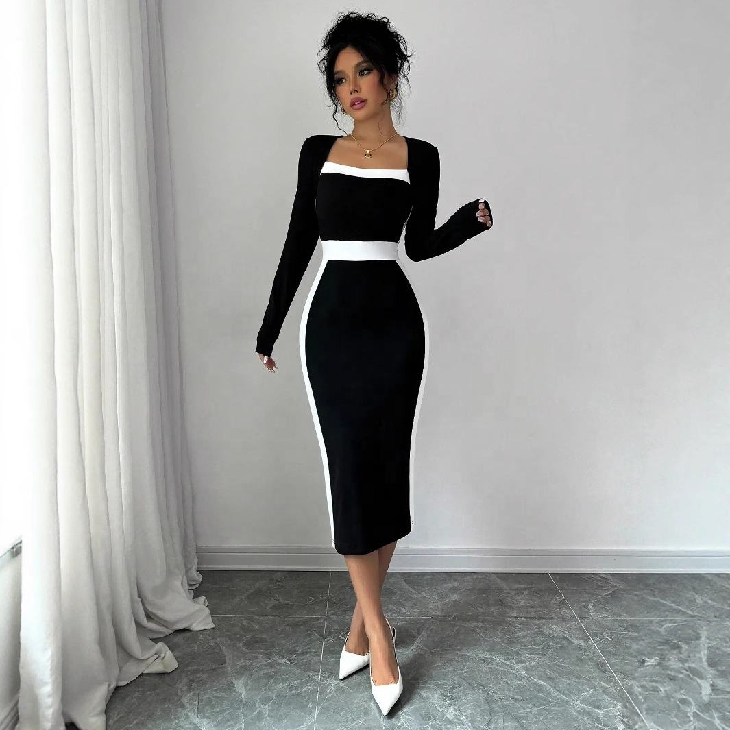 Monochrome Hourglass Midi Dress