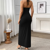 Elegant Nude Bodycon Maxi Slip Dress