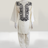 Off-White with Black Embroidered 2Pc Kurta Set