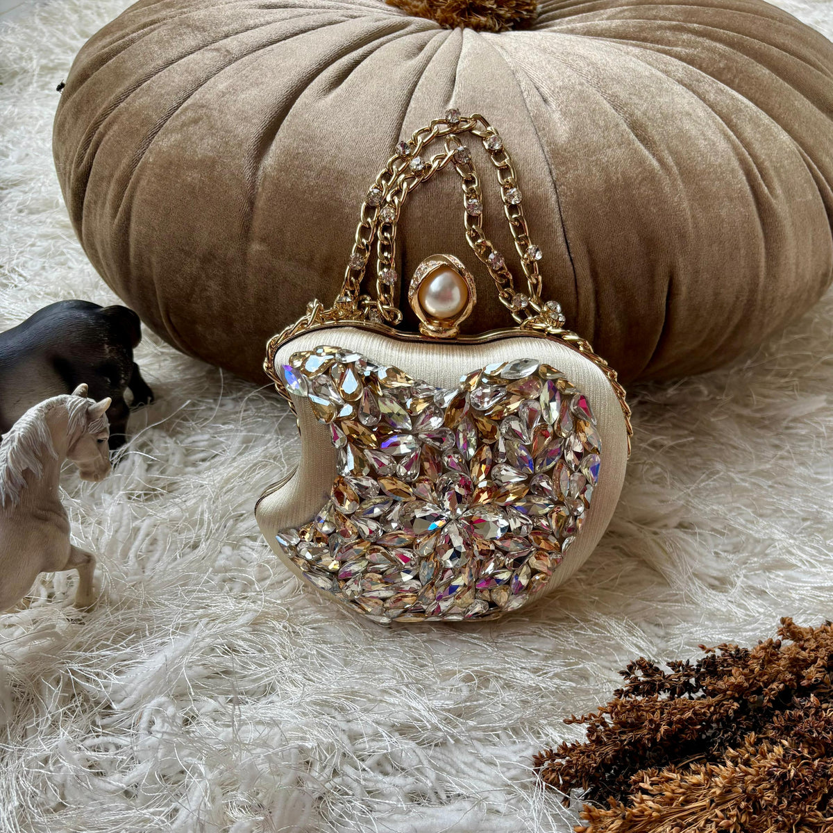 HandCrafted Gem Apple Clutch