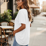 Women's Summer Casual Solid T-shirt , Short Sleeve V-Neck Thin and Loose Top , Worsted Spandex/Poly Knit (Anti-Shrink, Eco-Friendly)