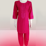 Bright Fuchsia Pink Embroidered Kurta Set