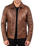 Biker Motorcycle Lambskin Leather Brown Jacket
