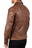 Biker Motorcycle Lambskin Leather Brown Jacket